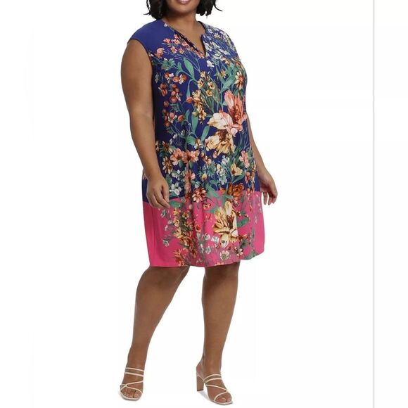 London Times Plus Size Split Neck Shift Dress Size:1X NWT - Picture 3 of 9